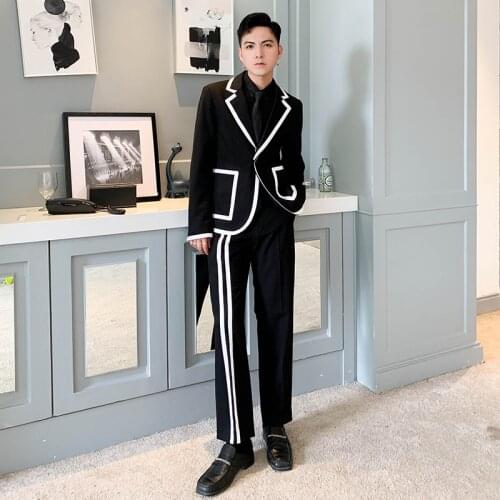 S-6XL!!Mens autumn and winter suits for mens personal grooming Korean edition patchwork suits for mens leisure two pieces