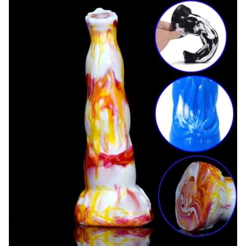 2021 New Flame Color Dildos Liquid Silicone Anal Sex Toys Colorful Animal Penis Masturbator Huge Cock Sex Toy for Women Big Dick