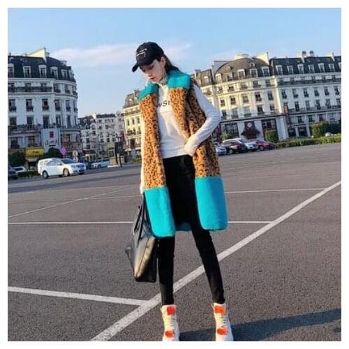 New Arrival Womens Leopard Immitation Fur Vests Fake Fur Patchwork Waistcoats S/Xl Female Winter Autumn Fur Waistcoats J2561