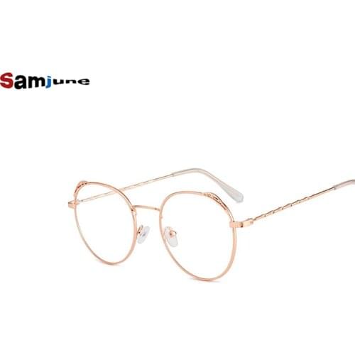 SamjuneComputer Glasses Eyewear Frame Anti Blue Light Game Glasses Cat eye Anti Glare Eyeglasses Frame Women Round Clear Lens