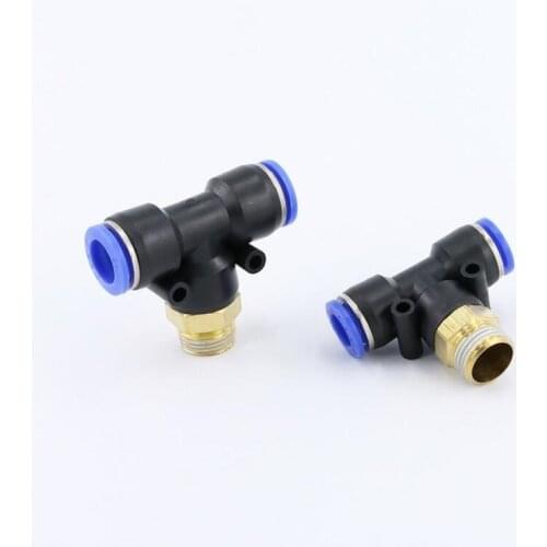 PB Air Connector Fitting T Shape Tee 4mm 6mm 8mm 10mm 12mm Hose Pipe 1/8" 1/4" M5 3/8" 1/2" BSPT Male Thread Pneumatic Coupler
