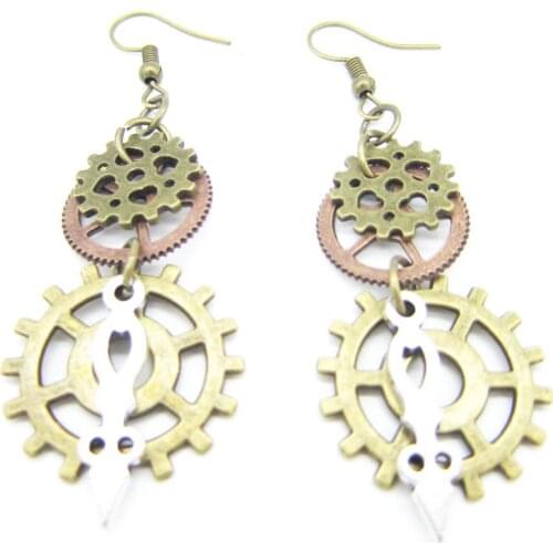 Industrial Mechanical Multi Gears and Clock Pointer Vintage Steampunk Drop Earrings