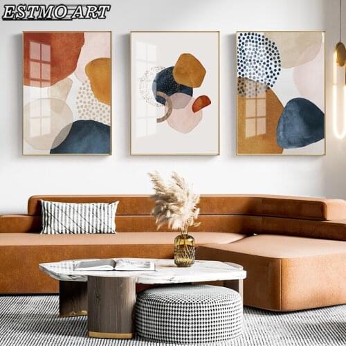 Simple Abstract Geometric Watercolor Ink Canvas Painting Morandi Orange Ins Gold Flakes Art Posters and Prints Nordic Home Decor