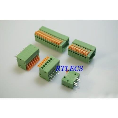 10pcs Spring Terminal Block Right Angle Board 0.100" 2.54 mm Through Hole 2 3 4 5 6 7 8 10 11 12 Pole Tension Clamp Side Entry