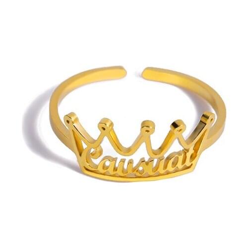 Personalized Adjustable Name Rings For Women Party Jewelry Stainless Steel Crown Nameplate Finger Rings Birthday Gifts