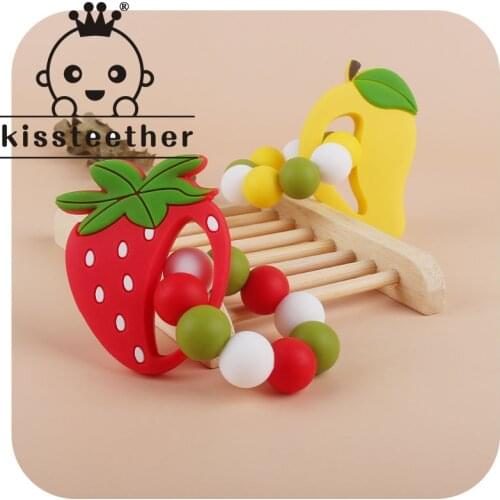 Kissteether 1Pcs Fruit Silicone Baby Teether Bracelet Straberry Pineapple Apple Newborn Baby Soft BPA Free Teething Bracelet