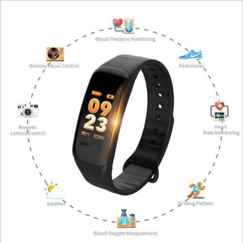 C1S Smart Band Blood Pressure Fitness Tracker Heart Rate Monitor Smart Bracelet Black Men Watch for Sport Climbing