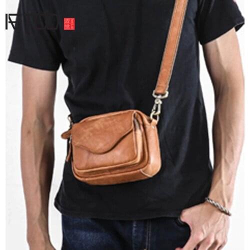 AETOO Handmade cow purse Crazy Horse skin Boys mini Cross pack simple retro small bag leather waistband function crossbody bag