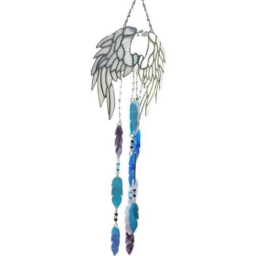 Angel Wing Wind Chimes Glass Wind Chimes Crystal Hanging Decoration for Window Hanging Crafts Home Ornament Garden Decoration