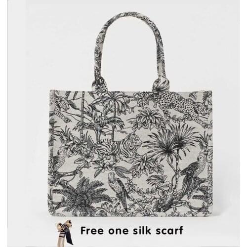 New Casual Embroidery Canvas Handbag Women Large Capacity Handle Bag Simple Shoulder Bags Shopping Lady Totes Designer Clutch