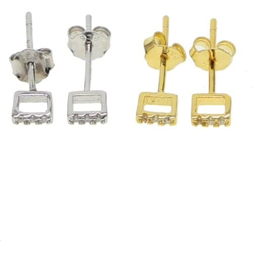 Mini Hollow Out Square stud Earrings For Women 100% 925 silver simple tiny delicate cute cz Earring Ear Jewelry Drop Shipping