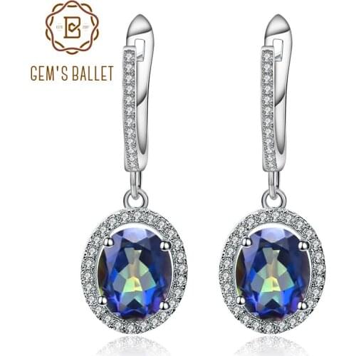 Gems Ballet 925 Sterling Silver Earrings 4.74Ct Natural Blueish Mystic Quartz Gemstone Drop Earrings For Women Fine Jewelry