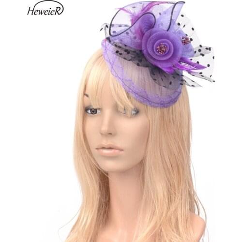 Lady Women Wedding Cocktail Races Party Fascinator Net Feather Hat Hair Clip Hoop Mesh Hairpiece Handmade Gift