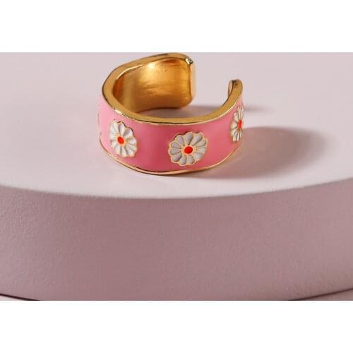 New Ins Vintage Colorful Flower Ring Simple Daisy Flower Open Rings For Women Girls Fashion Jewelry Gift