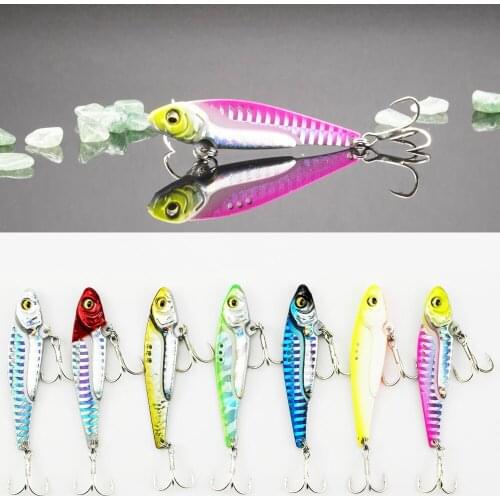 1pc VIB Metal Lure For Fishing 3D Eyes Floating Pencil Spoon Spinner Painting Fishing Lure Treble Hook Hard Bait Fishing Tackle