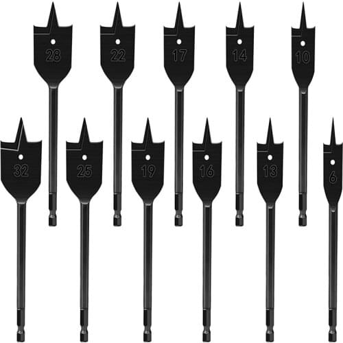 11PCS Wood Flat Drill Bits Set & Wood Boring Spade Flat Head Metric Drill Bit Set Woodworking Hole Cutters Tools