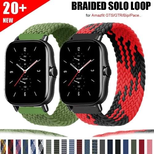 20mm 22mm Braided Solo Loop For Amazfit GTS 2/2e/GTS2 Mini/GTR 42mm 47mm/GTR2/2e/stratos 2/3 Bracelet correa Amazfit Bip Strap