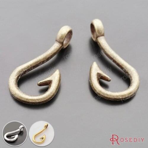 30287)20PCS 31x15MM Antique Gold Color Zinc Alloy Fish Hooks Bracelet Charms Diy Jewelry Findings Accessories Wholesale