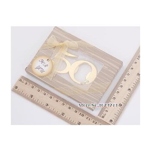 200pcs/lot Gold Digital 50 Beer Openers 50th Design Golden Bottle Opener Wedding & Party Bag Filler Favours