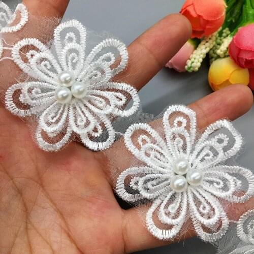 20x Vintage Floral Flower Pearl Lace Trim Embroidered Wedding Bridal Dress Applique Trimmings Ribbon Sewing Craft Decor