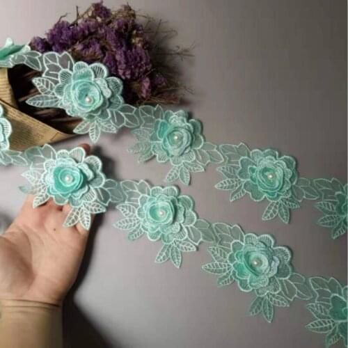 3 yard Green Polyester Rose Flower Handmade Embroidered Fabric Lace Trim Applique Ribbon DIY Sewing Craft Decoration 11.3cm