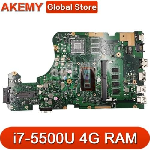 Akemy New! X555LAB Mainboard For ASUS X555LA X555LAB Laptop motherboard With SR23W i7-5500u CPU 4GB RAM DDR3L PN:60NB0650-MB921