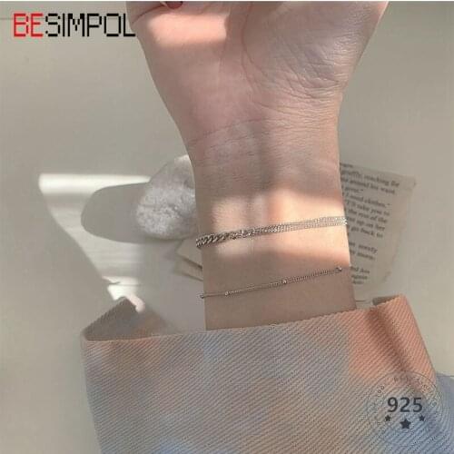 Besimpol Double Layered 925 Sterling Silver Bracelet Elegant Simple Bead Chain Bracelets for Women Luxury Fine All-match Jewelry