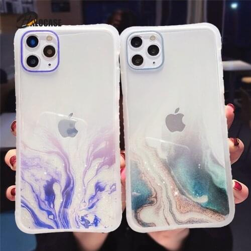 Gradient Marble Texture Glitter Phone Case For iPhone 11 11Pro Max XR XS Max X 6S 7 8 Plus 11Pro SE 2020 Transparent Back Cover