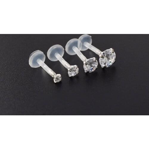Zircon Lip Nail Puncture Anti Allergy Acrylic Pin Lip Nails Four Paws Flat Bottom Ear Tragus Piercing Cartilage Body Jewelry
