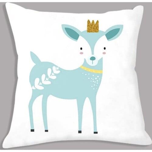 Cartoon Deer Rabbit Printed Throw Pillow Seat Cushion White Nordic Decorative Cushion for Sofa Bed Kids Gift Party Decoration