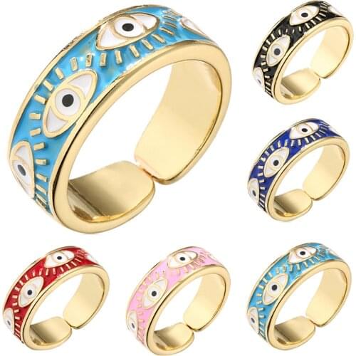 Enamel Open Adjusted Wide Ring Colorful Candy Color Lucky Evil Eyes Neon Rings For Women Fluorescent Fashion Copper Jewelry
