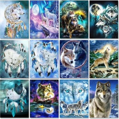 GATYZTORY 60x75cm Frame Diy Paint By Numbers Kits Acrylic Wall Art Home Decors Wolf Animals Coloring By Numbers For Diy Gift