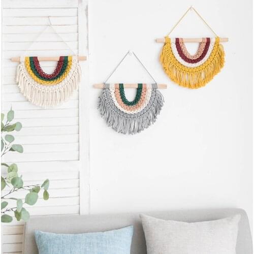 Hand-knitted Fringed Small Bunting Boho Decor Macrame Tapestry Wall Hanging Flag Childrens Room Decor Headboard Wall Tapestry