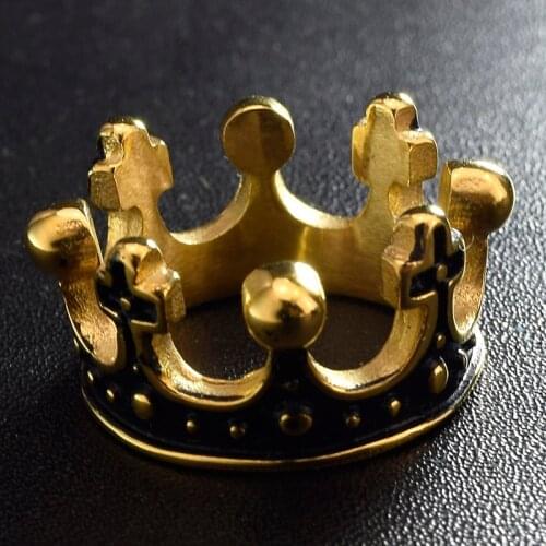 Dolaime Hot Gold Color Stainless Steel Ring Crown King Mens Rings Wedding Jewelry Domineering Cool Party Gift, GR430