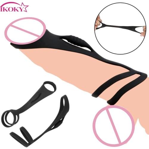 Cock Ring Penis Enlargement Delay Ejaculation Reusable Silicone Sex Toys for Men Third Ring Penis Ring