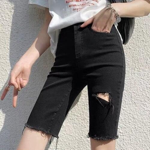 GOOHOJIO 2021 Summer New High Waist Denim Shorts Women Fashion Shorts for Ladies Sexy Fashionable Female Knee Length Trousers