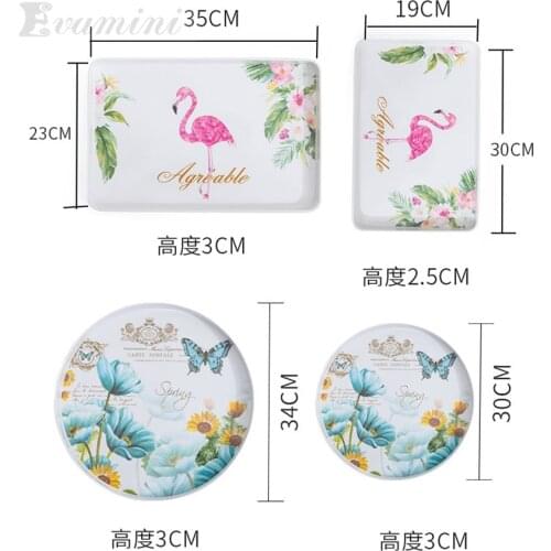 Melamine Tableware Imitation Porcelain Fruit Tray Household Tea Tray Rectangular Fruit Plate Round Plate Dumplings Dish Organiza