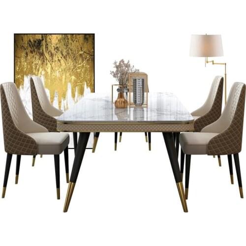 Marble countertop dining table and chair combination dining rectangular light luxury style dining table