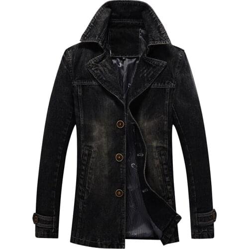 2019 New Fashion Mens Denim Jackets And Coats Long Jeans Windbreaker Man Plazer Overcoat Turn Down Collar Size M-4XL