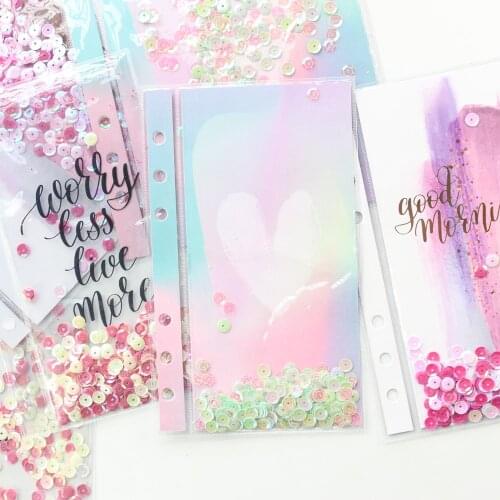 Domikee creative cute decoration sequins inner pockets set for 6 holes binder planner diary notebooks,A5A6