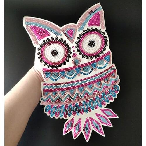 Owl Bird Stripe Patches For Clothing Sequins Large Biker Badge Embroidery Fabric Sequined Patch Clothes Stickers Christmas gift