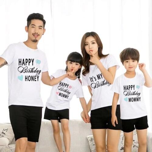 Matching Family Outfits Happy Birthday Daddy Mommy Daughter Son Honey Kids Baby Boy Girl Clothes Family Look Summer Cotton Tops