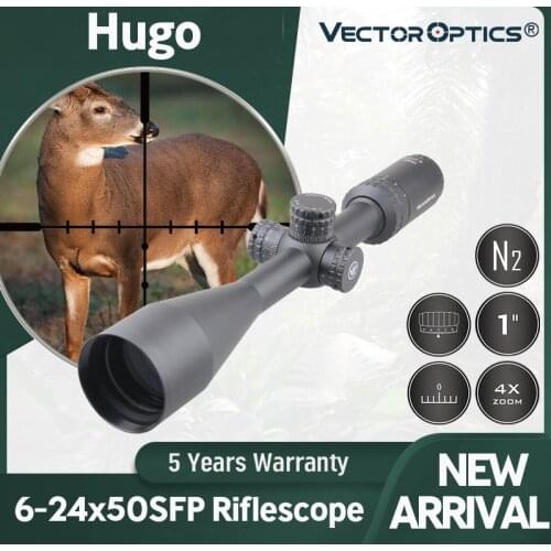 Vector Optics Hugo 6-24x50 1" Riflescope BDC Wire Reticle Min 10 Yds Turret Lock Rem 700 Ruge 10/22 .22LR