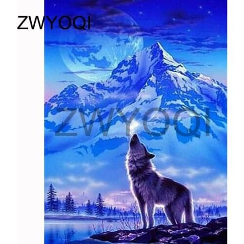 Full Round Diamond painting Wolf Full Square Diamond mosaic Wolf mountain peak moon 5D DIY Diamond embroidery Cross stitch Wolf