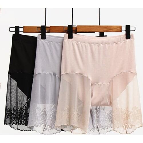 Plus Size Shorts Under Skirt Sexy Lace Anti Chafing Thigh Safety Shorts Ladies Pants Underwear Large Size Safety Pants Women