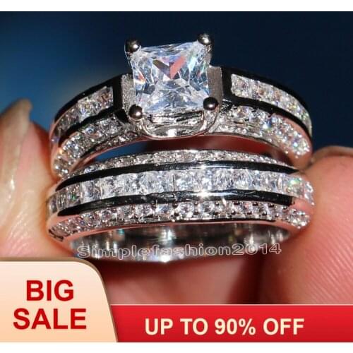 Luxury Jewelry Sz 5-10 10KT White Gold Filled 5A Cubic Zirconia Wedding Engagement Rings Set for women men