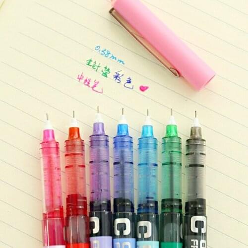 7 color free ink roller pen 0.38mm extra fine gel ink pens writing drawing Stationery Office accessories School supplies FB974