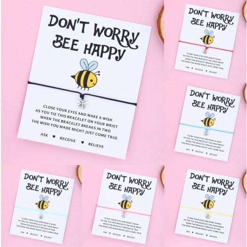 Don't Worry Bee Happy Bracelet Bee Charm String Friendship Bracelet Adjustable Animal Femme Jewelry for Lover Gifts