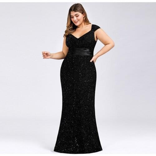 Sexy V-Neck Evening Dress Sleeveless Empire Sequins Mermaid Elegant Pleat Simple Floor-Length Plus Size Women Formal Gowns D970