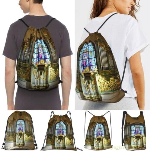 Pipe Organ Alserkirche, 1080 Vienna Austria Men Outdoor Travel Gym Bag Waterproof Drawstring Backpack Women Fitness Sackpack Bag